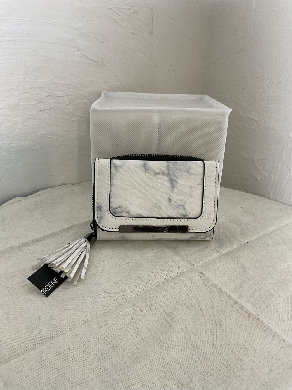 Ardene White Marble Tri-Fold Wallet w/Tassel NWT